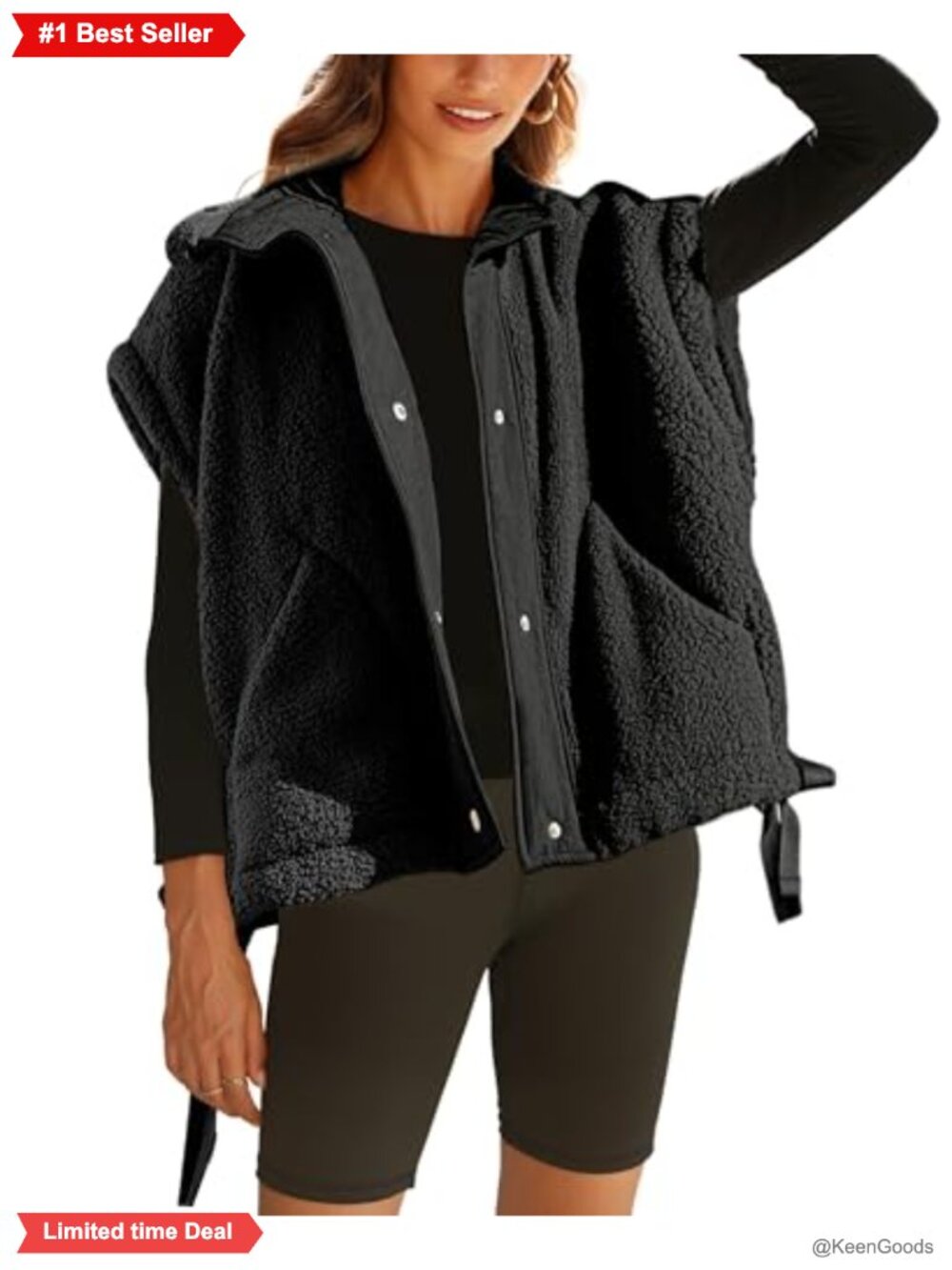 Oversized Fuzzy Fleece Vest Sleeveless Sherpa Button Jacket
